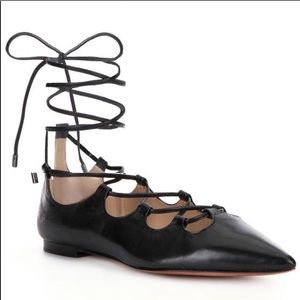 Coach Justine Lace-up Ballet Flats Black Leather